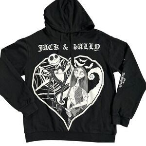 Disney Nightmare Before Christmas Jack Sally Black Skellington Graphic Hoodie L